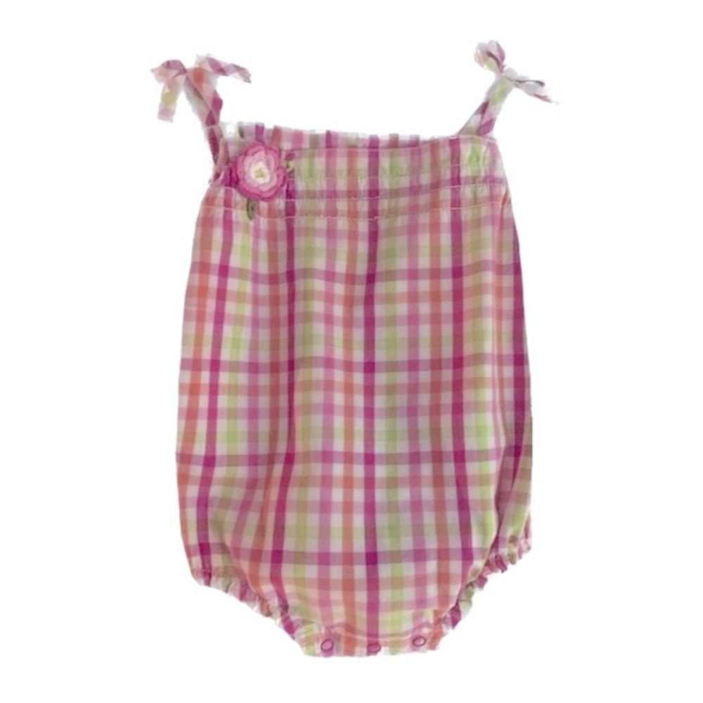 Gymboree Girls 6-12 months Green Orange and Pink Checks Bubble Romper